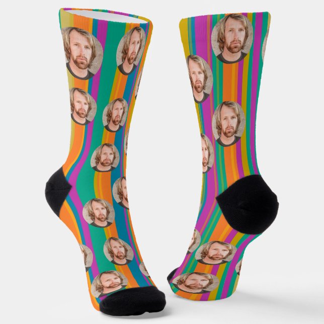 Personalized colourful and funny photo pattern socks (Angled)