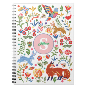 Personalized Colourful Animal Folk Art Floral Cute Notebook