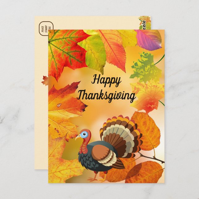 Personalized - Colourful Autumn / Fall Turkey  Postcard (Front/Back)