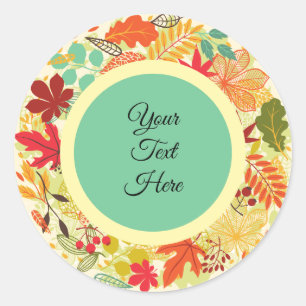 Personalized Colourful Autumn Leaves Wreath Classic Round Sticker