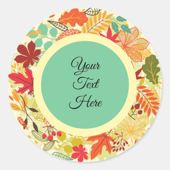 Personalized Colourful Autumn Leaves Wreath Classic Round Sticker (Front)