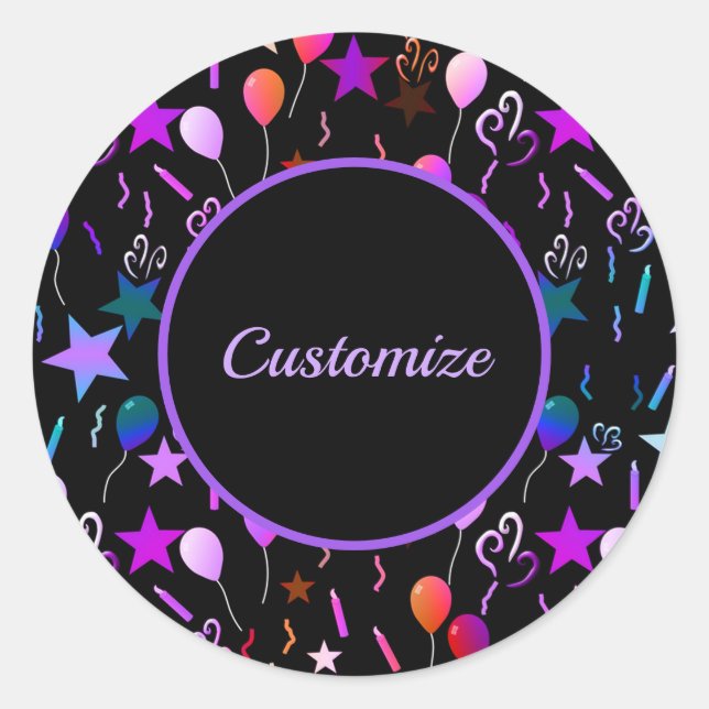 Personalized Colourful Balloons & Stars Stickers (Front)