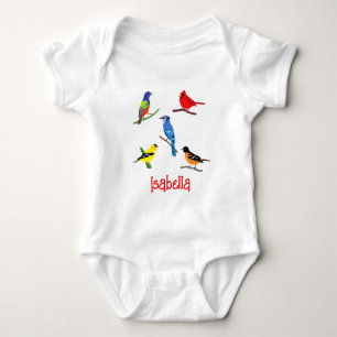 Personalized Colourful Birds of North America Baby Bodysuit
