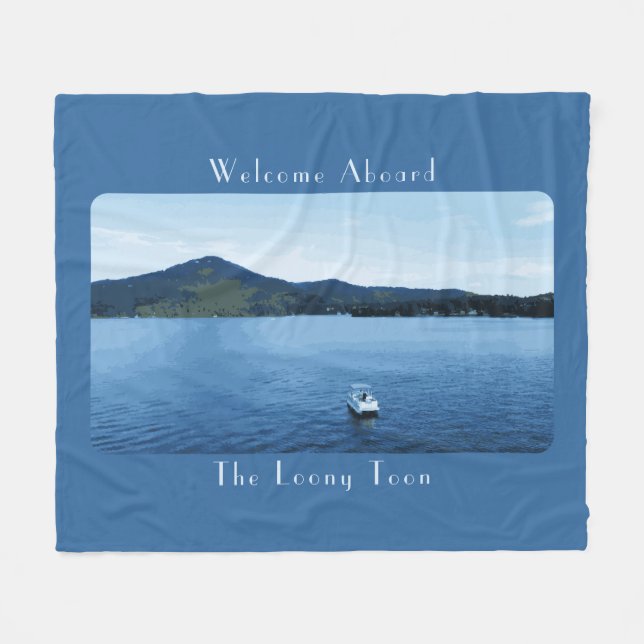 Personalized Colourful Boat Decor Pontoon Lake Fleece Blanket (Front (Horizontal))