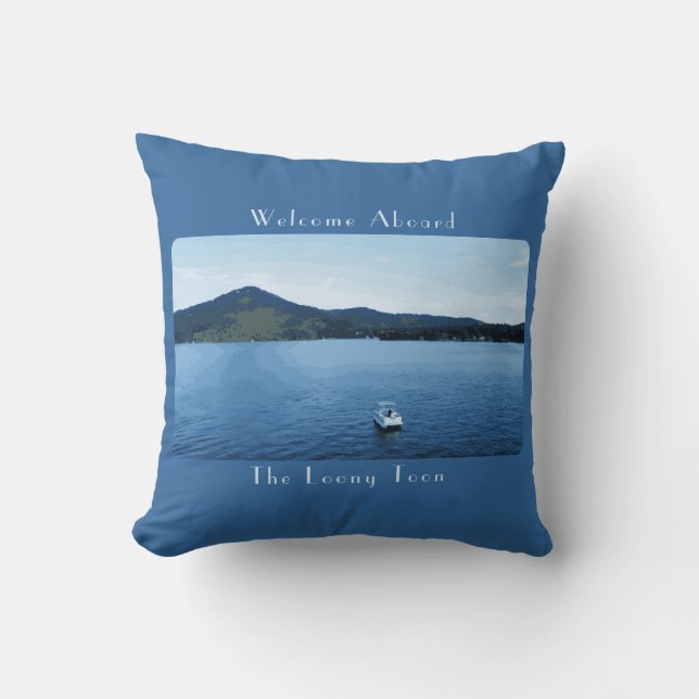 Personalized Colourful Boat Decor Pontoon Lake Throw Pillow (Front)