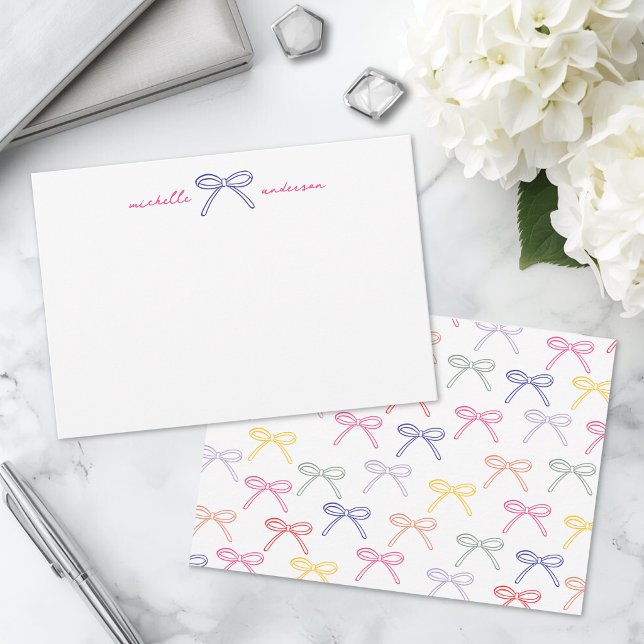Personalized Colourful Bow Name Card (Personalized Colorful Bow Name Note Card)
