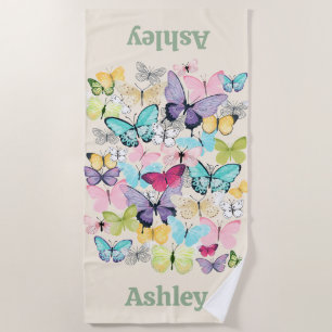 Personalized Colourful Butterflies  Beach Towel