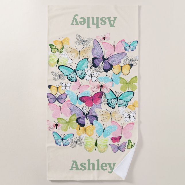 Personalized Colourful Butterflies  Beach Towel (Front)