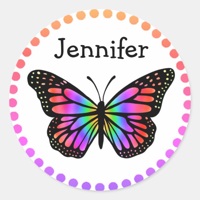 Personalized Colourful Butterfly  Classic Round Sticker (Front)