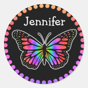 Personalized Colourful Butterfly Classic Round Sticker