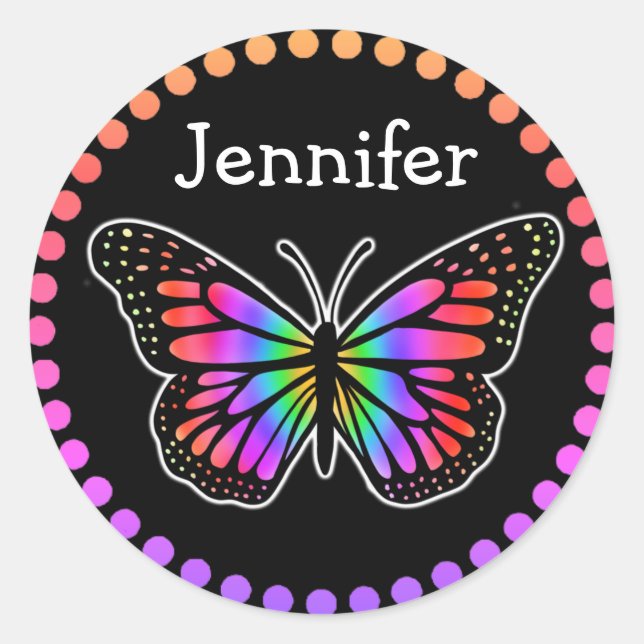 Personalized Colourful Butterfly    Classic Round Sticker (Front)