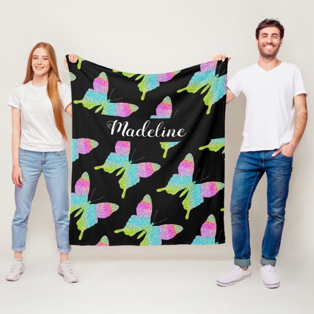 Personalized Colourful Butterfly Pattern Fleece Blanket (In Situ)