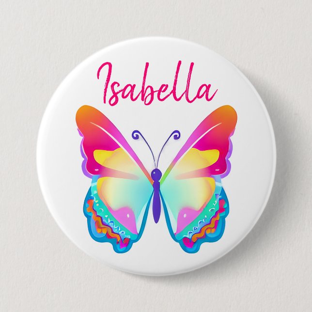 Personalized Colourful Butterfly Personalized Name 3 Inch Round Button (Front)