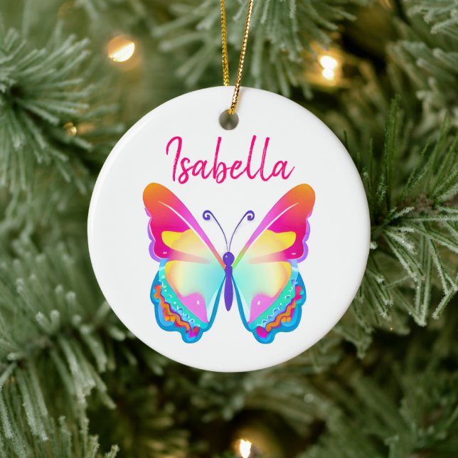 Personalized Colourful Butterfly Personalized Name Ceramic Ornament (Tree)