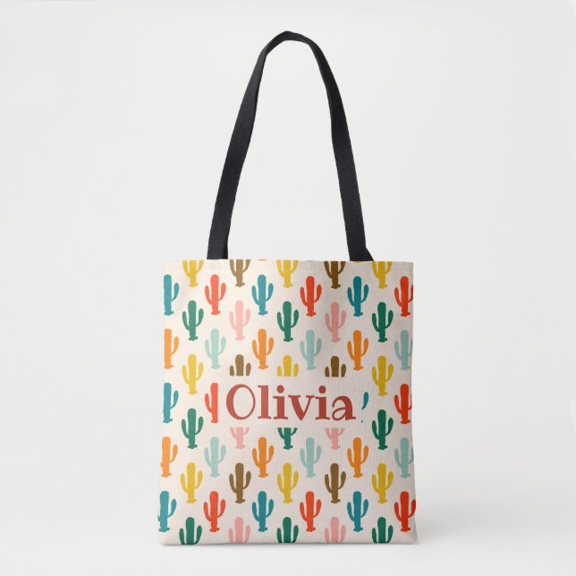 Personalized Colourful Cacti Pattern Tote Bag (Front)