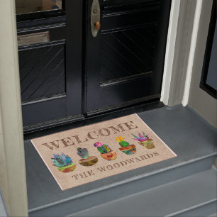 Personalized Colourful Cactus Welcome Doormat