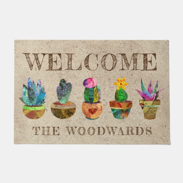 Personalized Colourful Cactus Welcome Doormat (Front)