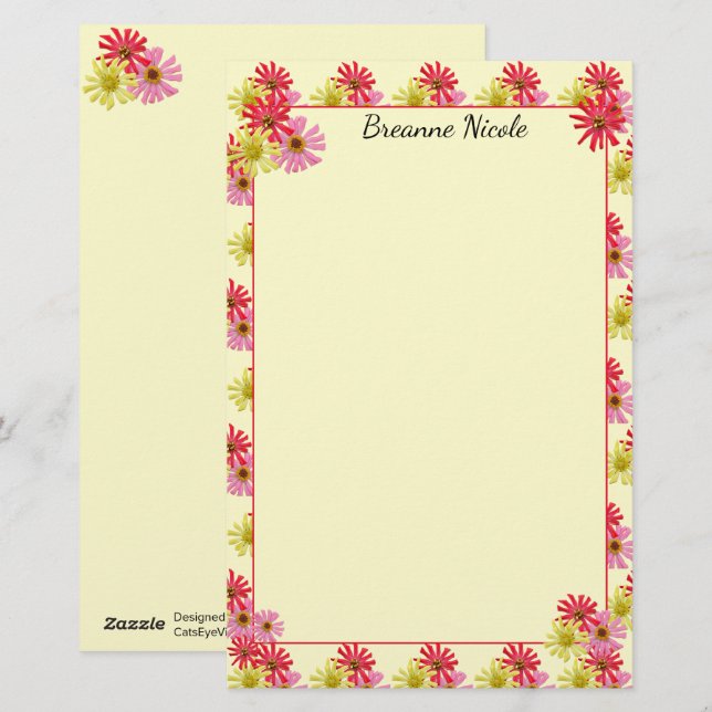 Personalized Colourful Cactus Zinnia 5.5 x 8.5 Stationery (Front/Back)