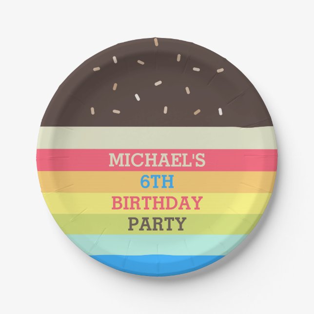 Personalized Colourful Cake Birthday Party Plates (Front)