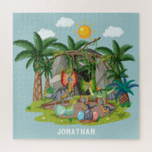 Personalized colourful cartoon Jurassic blue sky