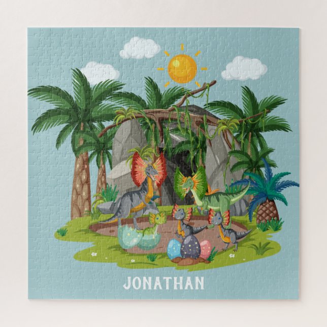 Personalized colourful cartoon Jurassic blue sky Jigsaw Puzzle (Vertical)
