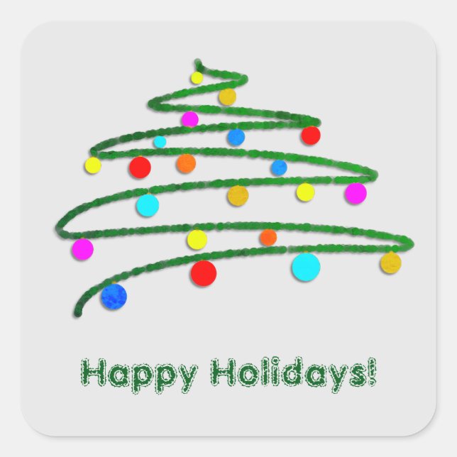 Personalized Colourful Christmas Tree Green Square Sticker (Front)