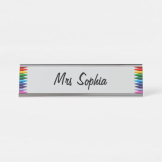 Personalized Colourful Crayons Border Frame Desk Name Plate
