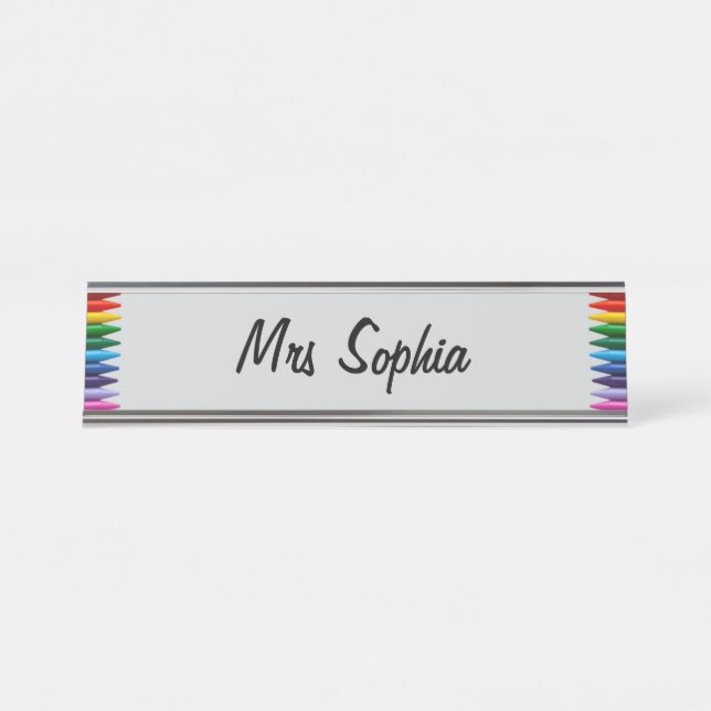 Personalized Colourful Crayons Border Frame Desk Name Plate (Front)
