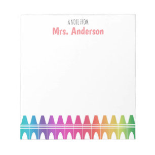 Personalized Colourful Crayons Teacher's Notepad