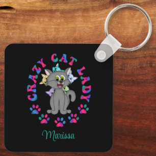 Personalized Colourful Crazy Cat Lady Keychain