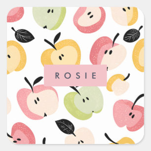 Personalized Colourful Cute Apple Pattern Square Sticker