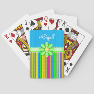 Personalized Colourful Cute Blue with Green Flower Playing Cards