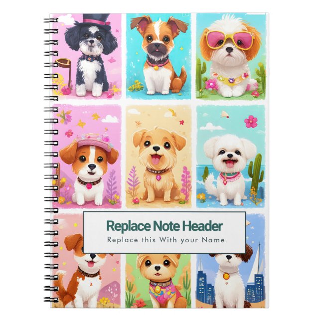 Personalized Colourful Cute Dogs Notebook (Front)