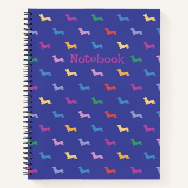 Personalized Colourful Dachshunds Pattern Large Notebook (Front)