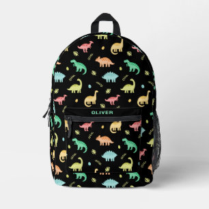 Personalized Colourful Dinosaur Dino Pattern Black Printed Backpack