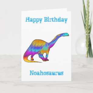 Personalized colourful Dinosaur Name birthday  Holiday Card