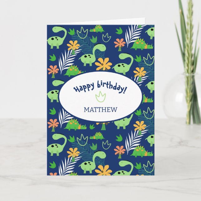 Personalized Colourful Dinosaur Pattern  Card (Front)