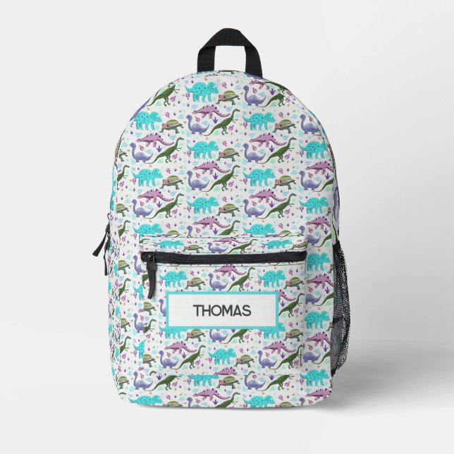Personalized Colourful Dinosaurs Mania Printed Backpack (Front)