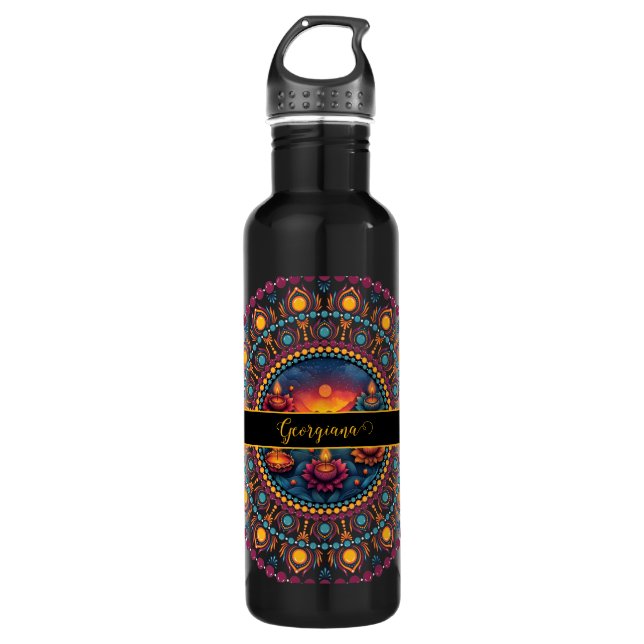 Personalized Colourful Diwali Festival Mandala 710 Ml Water Bottle (Front)