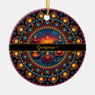 Personalized Colourful Diwali Festival Mandala Ceramic Ornament