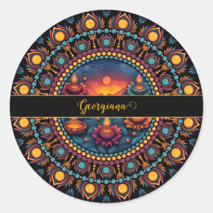 Personalized Colourful Diwali Festival Mandala Classic Round Sticker