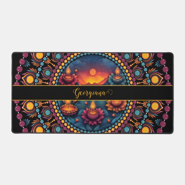 Personalized Colourful Diwali Festival Mandala Desk Mat (Front)