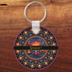 Personalized Colourful Diwali Festival Mandala Keychain