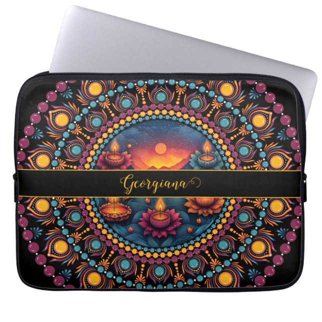 Personalized Colourful Diwali Festival Mandala Laptop Sleeve (Front)