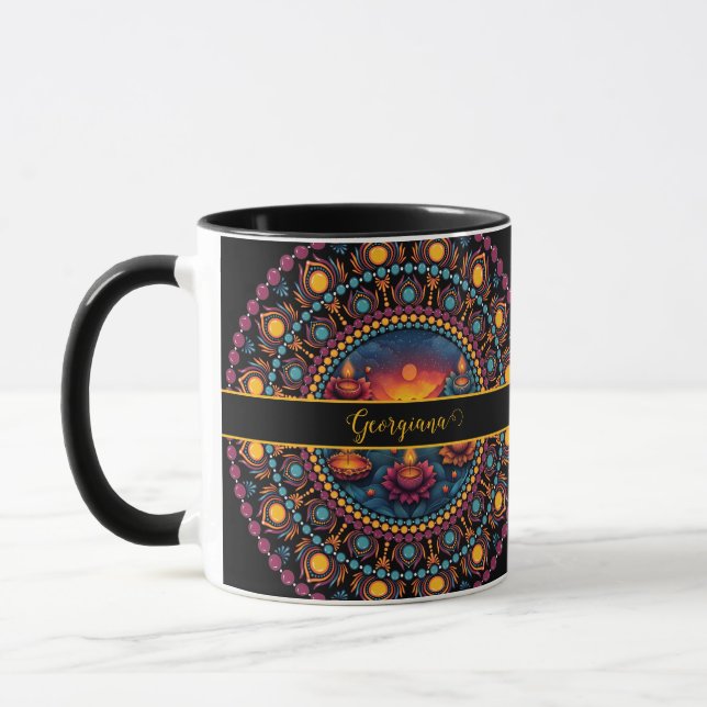 Personalized Colourful Diwali Festival Mandala Mug (Left)