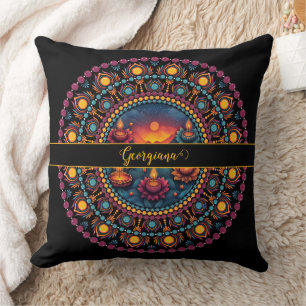 Personalized Colourful Diwali Festival Mandala Throw Pillow