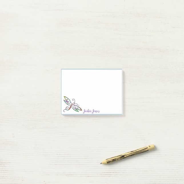 Personalized colourful dragonfly post-it notes (On Desk)