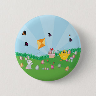 Personalized Colourful Easter Egg Hunt Bunny Chick 2 Inch Round Button