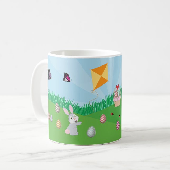 Personalized Colourful Easter Egg Hunt Bunny Chick Coffee Mug (Front Left)
