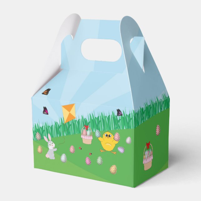 Personalized Colourful Easter Egg Hunt Bunny Chick Favor Box (Front Side)